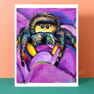 Jumping Spider Print, Phiddipus Spider Art Print, Salticidae Spider Art, Spider Lover Gift, Goblincore Wall Art, Gothic Wall Art, Spooder