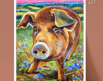 Rustic Pig Art Print for Modern Farmhouse Decor, Pig Lover Gift, Adorable Pig Painting Wall Art, Country Farmhouse Animal Decor, Pig Artwork