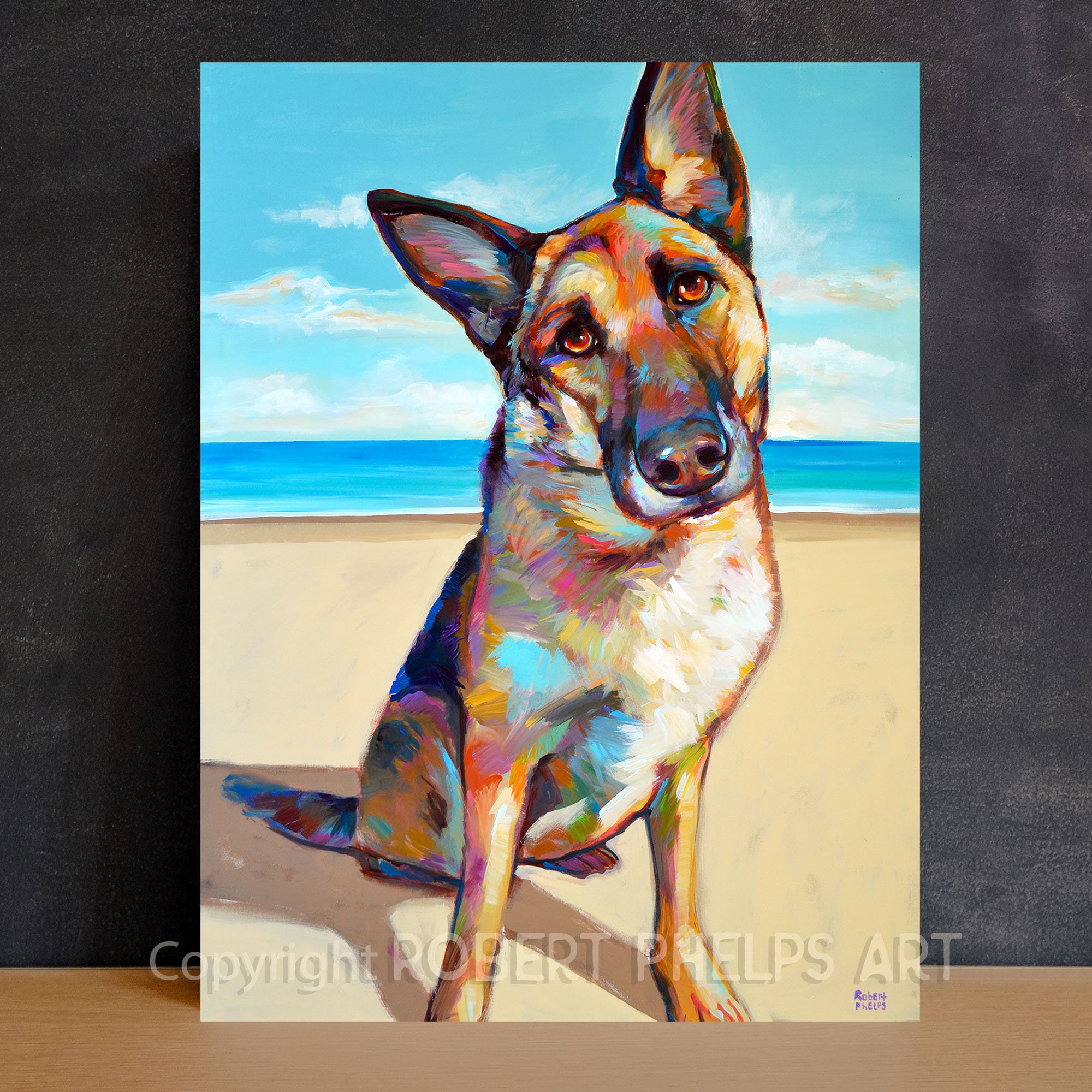 German Shepherd PopSocket - Watercolor Black German Shepherd Portrait Phone Grip