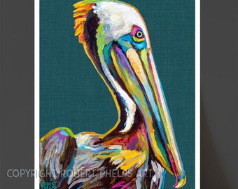 Pelican Art Print; Colorful Seabird Wall Art for Nautical Home Decor, Pelican Lover Gifts, Beach Wall Decor, Vibrant Coastal Wall Art Prints