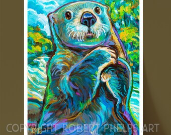 Psychedelic Otter Print, Otter Art Print, Farmhouse Wall Art, Cute Otter Painting, Farmhouse Summer, Trippy Animal Art, Otter Nursery Prints