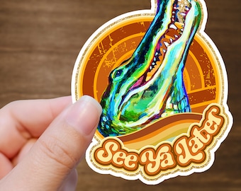 Retro Alligator Sticker, See Ya Later Alligator, Florida Gator Hydroflask Sticker, Alligator Laptop Decal, Gift For Alligator Lover, Gators