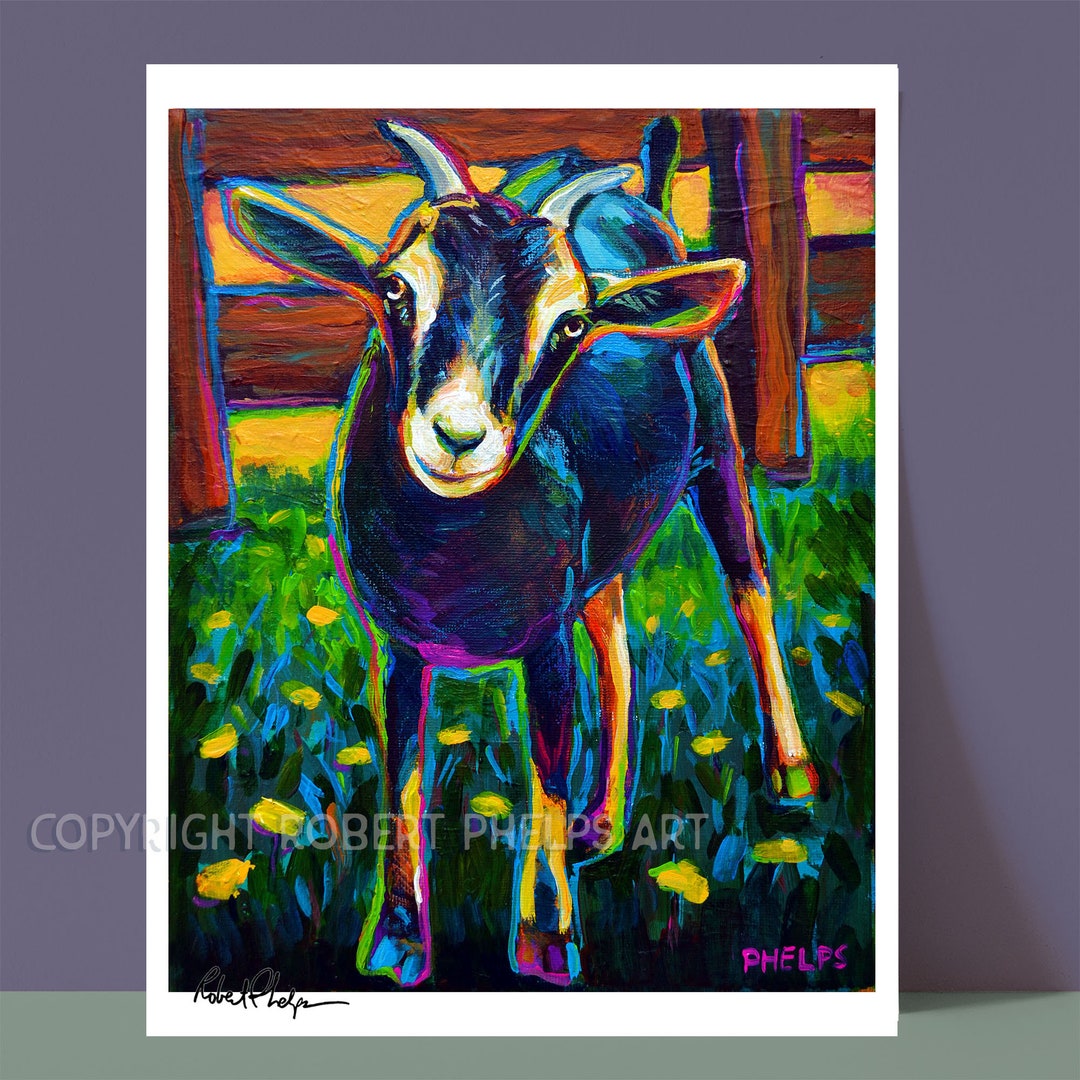 Black Goat Art Print, Colorful Goat Print, Farmhouse Wall Art, Farm ...