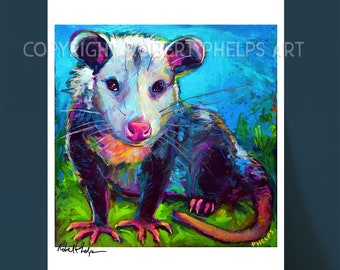 OPOSSUM ART PRINT, Opossum Painting, Possum Wall Art, Nocturnal Animals Art, Cute Oppossum prints, Opossom gifts, night animal art, opossums