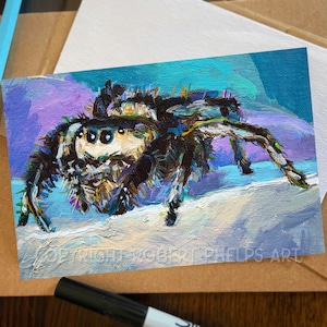 Jumping Spider Art, 4 x 6 Mini Art Print; Jumping Spider Gifts, Creepy Cute Spooder, Spider Painting, Spider Lover Wall Art, Arachnid Poster