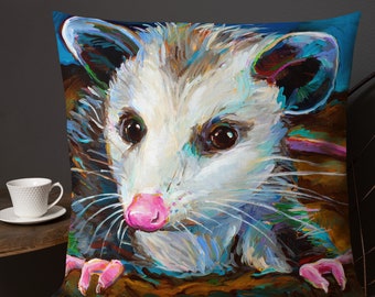 Premium Possum Pillow, Fine Art Opossum, Possum Lover Gift, Possum Christmas Gifts, Cute Opossum Art, Decorative Pillows, Opossum Paintings