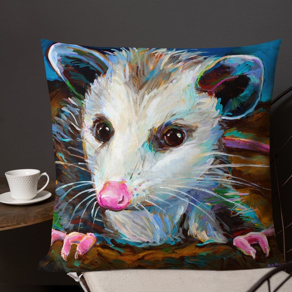 Premium Possum Pillow, Fine Art Opossum, Possum Lover Gift, Possum Christmas Gifts, Cute Opossum Art, Decorative Pillows, Opossum Paintings