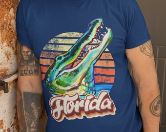 Camisa retrô da Flórida, jacaré da Flórida vintage, camiseta do jacaré da Flórida, camiseta vintage da Flórida, presente para amantes da Flórida, presente de jacaré, camisa de verão