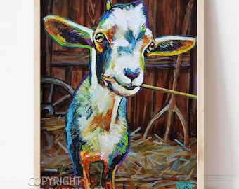 Colorful Farmhouse Goat Art Print, Goat Lover Gift, Rustic Wall Decor, Modern Farmhouse Wall Art, Psychedelic Animal Art, Gift for Art Lover