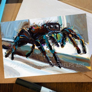 Salticidae Spider Art Print, 4 x 6 Mini Art Print; Spider art postcard, Creepy Cute Spooder Painting, Spider Lover Wall Art, Arachnid Poster