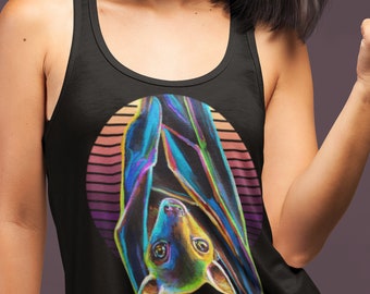 Gothic Bat Racerback Tank Top, Halloween Bat Shirt, Spooky Bat Racerback, Women's Witchy Tank, Retro Sun Tank Top, Spoopy Vintage Bat Shirts