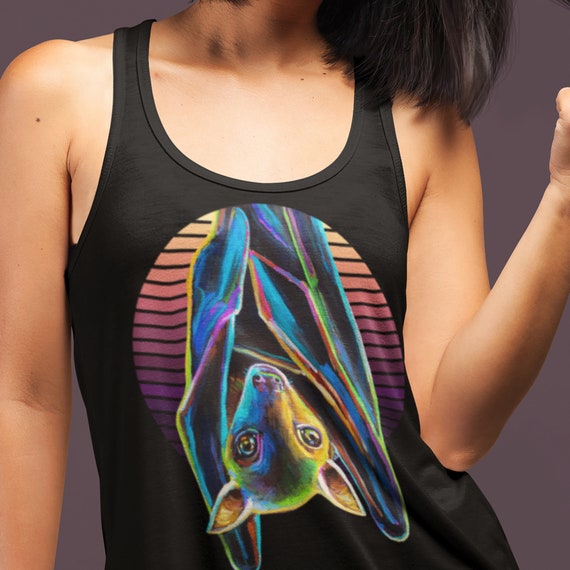 Gothic Bat Racerback Tank Top, Halloween Bat Shirt, Spooky Bat Racerback, Women's Witchy Tank, Retro Sun Tank Top, Spoopy Vintage Bat Shirts