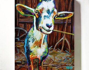 Colorful Goat Canvas Print, 16x20 Farm Animal Wall Art, Ready to Hang
