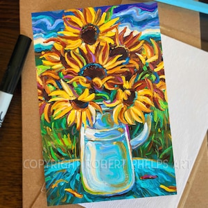 Sunflower Mini Print, Flower Lover Gifts, Affordable Art Prints, Farmhouse Home Accents, Rustic Home Decor, Sunflower Painting, Cute Prints