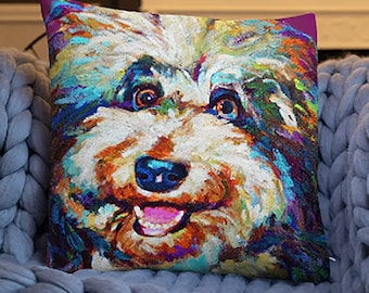 Aussiedoodle Pillow, Aussiedoodle Home Decor, Cute Dog Throw Pillow, Doodle Dog gifts, Aussiedoodle Art, Goldendoodle gift, Dog Throw Pillow