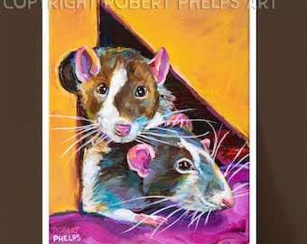 Whimsical Rat Wall Art Print - Vibrant Fine Art Print for Rat Enthusiasts, Gift for Rat Lover, Rat Home Decor, Nursery Wall Animal Art Print
