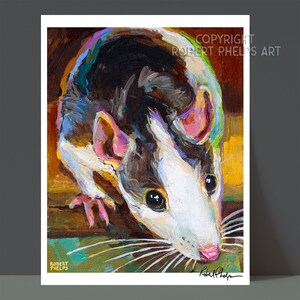 Colorful Pet Rat Wall Art Print, Cute Rat Art Print by Robert Phelps, Rat Home Decor, Rat Lover Gift, Whimisical Animal Giclee, Rat Mom Gift