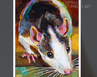 Colorful Pet Rat Wall Art Print, Cute Rat Art Print by Robert Phelps, Rat Home Decor, Rat Lover Gift, Whimisical Animal Giclee, Rat Mom Gift