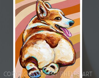 Corgi Butt Art Print, Nostalgic Decor, 70s Aesthetic Print, Aura Art Print, Cute Corgi Wall Art, Welsh Pembroke Print, Corgi Home Decor, Dog