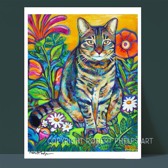 Retro Aesthetic Cat Print, Unique Cat Decor, Psychedelic Cat Art, Cute Cat Painting, Cat Lover Gift, 70s Aesthetic Wall Art Print, Feline