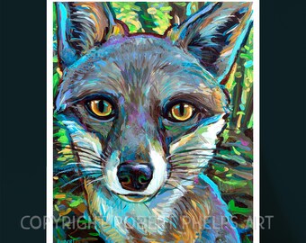 Gray Fox Art Print, Woodland Nursery Decor, Fox Lover Gifts, Fox Wall Art, Fox Home Decor, Grey Fox Painting, Cottagecore Decor, Fox Picture