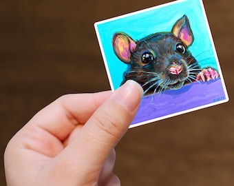 Pegatina de rata simpática, idea de regalo para rellenar medias para amantes de las ratas, linda calcomanía de animal para hidrofrasco y computadora portátil, ilustraciones de ratas vibrantes, pegatinas de ratas coloridas