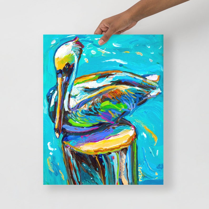 Colorful Pelican Painting Art Print, Coastal Wall Art, Vibrant Bird ...