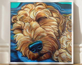Art mural Goldendoodle, peinture Goldendoodle, impression de chien, cadeau de pendaison de crémaillère pour les amoureux des chiens, cadeaux pour chien Doodle, tirages d'art Labradoodle