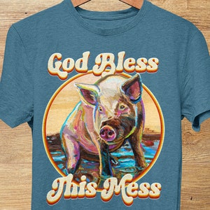 Funny Pig Retro Tee, God Bless This Mess, Mens Graphic Tee, Funny Pig Shirt, Funny Uncle Gift, Cute Pig T Shirt, Pig Mama Gift, Retro Shirts