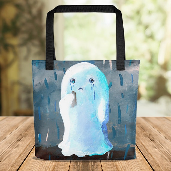 Spooky Tote bag, Sad Ghost Art, Goth Totes, Spooky Totes, Kawaii Ghost Art, Halloween Bag, Halloween Ghost, Gothic Decor, Creepy Cute Ghosts