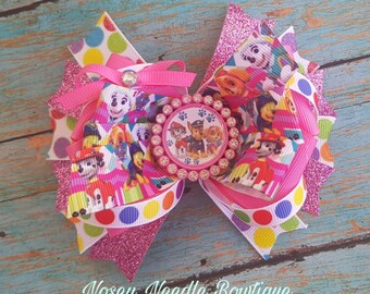 Hair Bows a pair of Med 2/" Paw Patrol with Rubble and Grossgrain Hair Bows USA