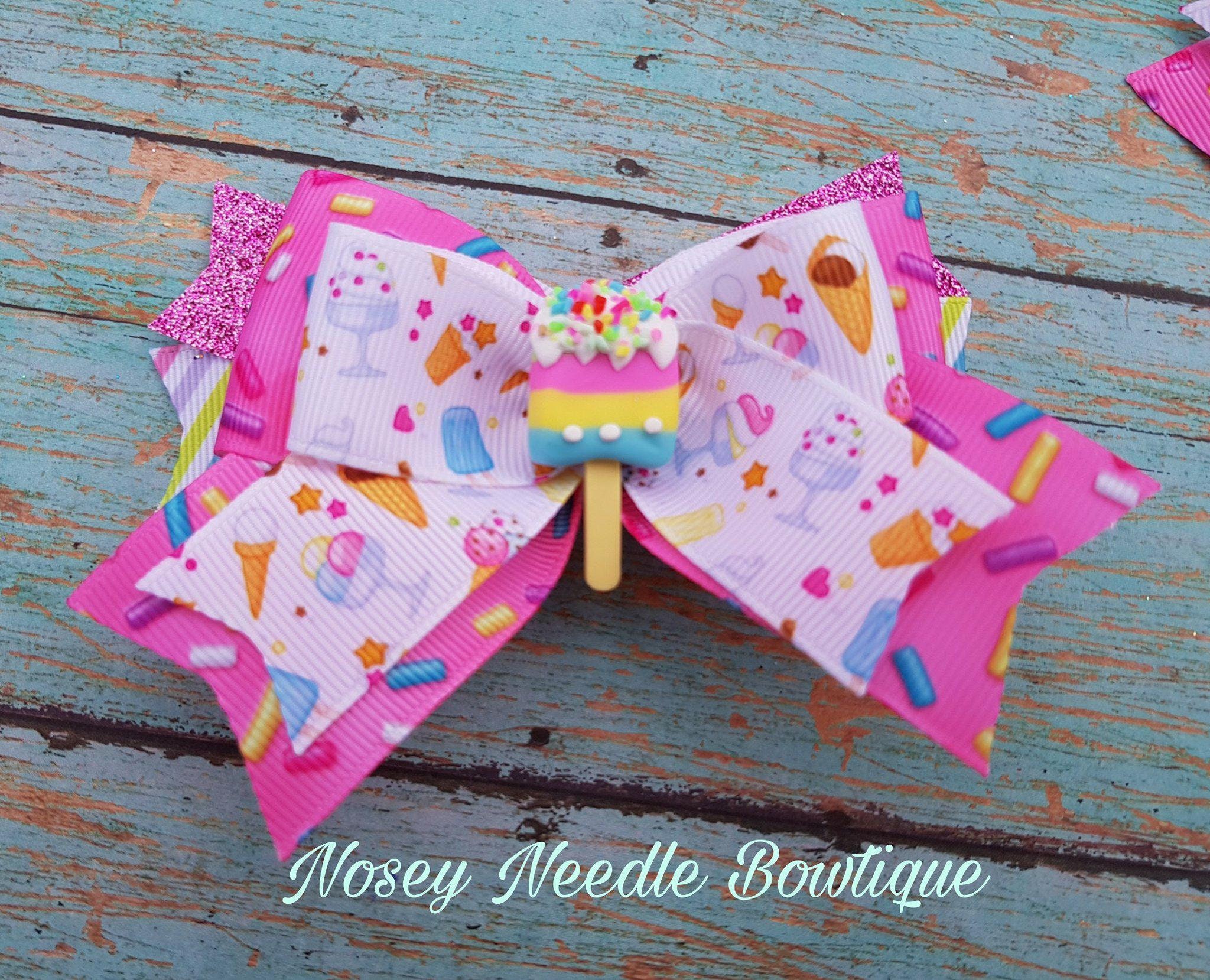 Ice Cream Hair Bow Ice Cream Pigtail Hair Bows Ice Cream Etsy