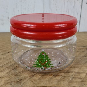 Vintage Christmas Canister Glass Candy Jar w/ Red Plastic Lid 80s Christmas Pleasure by Kig Indonesia Apothecary Container Counter Decor