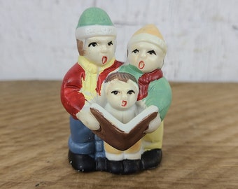 Vintage Christmas Village People Figurine Carol Singers Painted Ceramic Figure Snow Winter Ornament Collectible Holiday December Statue