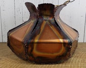 Vintage 60s Brutalist Copper Pendant Light Fixture Hanging Ceiling Lamp Modern Mid Century Industrial Svend Aage Holm Sorensen Danish Style