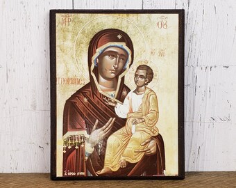 Vintage Mary Mother of God Orthodox Icon Wall Hanging Art Wood Wall Plaque Jesus Christ Religious Prayer Gift Catholic Christian Baptism