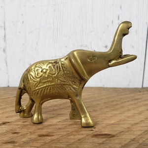 Vintage Small Brass Elephant Statue 2.5" High Gold Good Luck Animal Figure Wildlife Kitsch Paperweight Unique Office Decor Bohemian Boho
