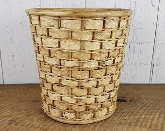 decoupage floral fabric mint green /& pink Vintage wicker bin wastepaper basket