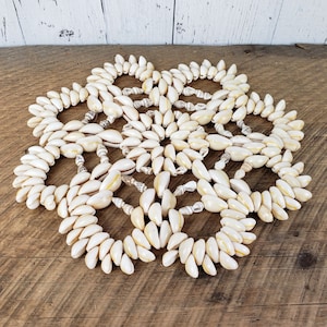 Vintage Weaved Seashells Trivet 9" Wide Flower Shaped Sea Shell Wall Hanging for Boho Art Rustic Bohemian Decor Nautical Natural Coastal