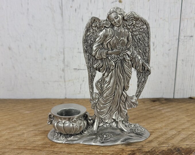 Vintage Angel Candle Holder 4.5 Pewter Sculpture Seagull Canada High Dinner Candlestick