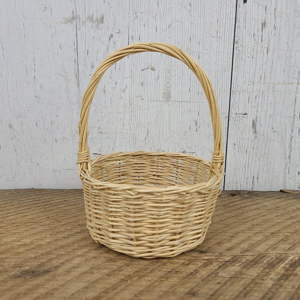 Vintage Wicker Carrying Basket 5" High x 3.5" Wide Easter Basket w/ Handle Flower Girl Rustic Wedding Decor Boho Chic Home Bohemian Storage