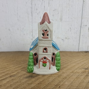 Vintage Ceramic Church Shade Tealight Candle Holder Christmas Candlestick Candleholder December Night Holiday Mantle Decor X-Mas Ornament