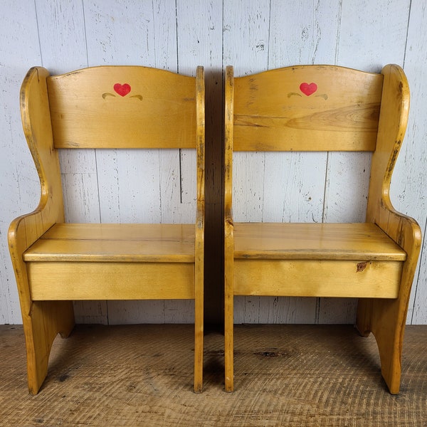 Vintage Set of 2 Wooden Kid's Chair Child's School Bench Nursery Decor Unique Gift Boy Girl Retro Toddler Bedroom Furniture Seating Prop