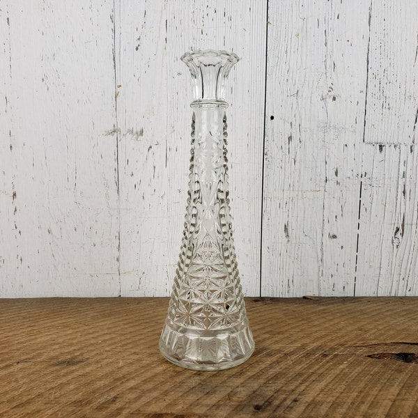 Vintage 50s Fluted Bud Vase 9" Anchor Hocking Stars & Bars Clear Glass Glassware Country Chic Decor Quilted Floral Wedding Table Centerpiece