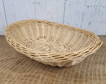 Vintage Oval Wicker Storage Basket 4" High x 15" Wide x 12" Deep Entryway Catchall Rustic Storage Bohemian Counter Decor Boho Wall Hanging