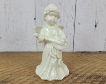 Vintage Angel Playing Guitar Statue 4.5" High Cream Porcelain Figurine Peaceful Religious Prayer Figure Christmas Gift Catholic Christian