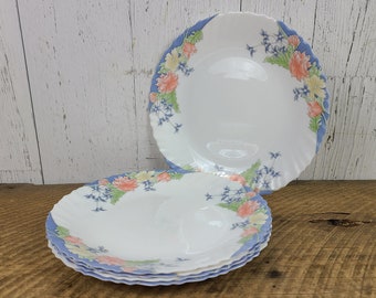 Arcopal France Florine White Milk Glass 3 Coupe Cereal Bowls 8 1/4" Arcopal France Florine White Milk Glass 3 Coupe Cereal Bowls 8 1/4"