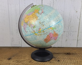 Vintage Desk Globe World 12" Plastic Globemaster Made in USA Retro Office Decor Professor Teacher Geographic Gift Student Map Turquoise