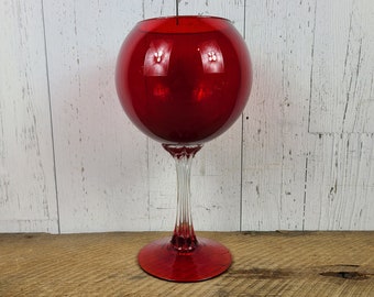 Vintage Red Hand Blown Glass Footed Vase 12.5" Pedestal Bowl Swung Glass Art Mid Century Modern Collectible Glassware Statement Artisan