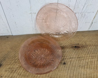 Vintage Set of 3 Pink Depression Glass Dinner Plates 10" Kig Indonesia Floral Flower Frosted Replacement Dish Farmhouse Country Chic Decor